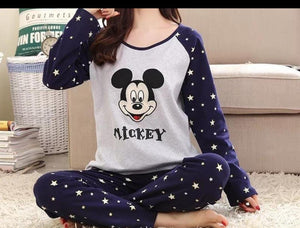 Striped Mickey Minnie Pajamas Spring Autumn New Pajamas Women's Long-sleeved Trousers Cartoon Loose Home Clothes Suit