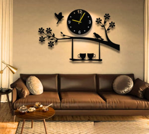 Tree branches with tea cup Wooden Wall Clock with Stars, BIG BUTTERFLY WALL CLOCK, 3D Self Adhesive Wall Clock