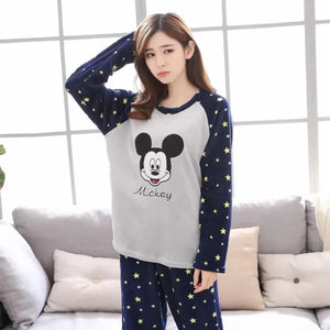 Striped Mickey Minnie Pajamas Spring Autumn New Pajamas Women's Long-sleeved Trousers Cartoon Loose Home Clothes Suit